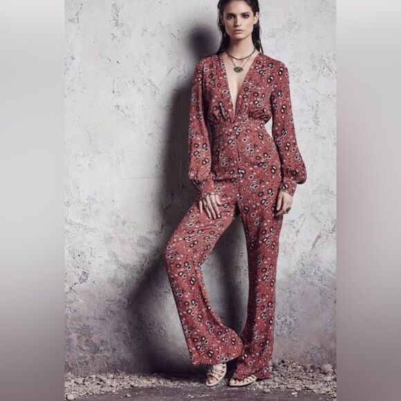 Free People Some Like It Hot Jumpsuit in Rust Combo - Picture 2 of 15